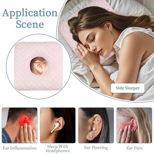 Side Sleeping Pillow with Ear Hole for All-Night Comfort & Pain-Free Sleep (Light Pink)