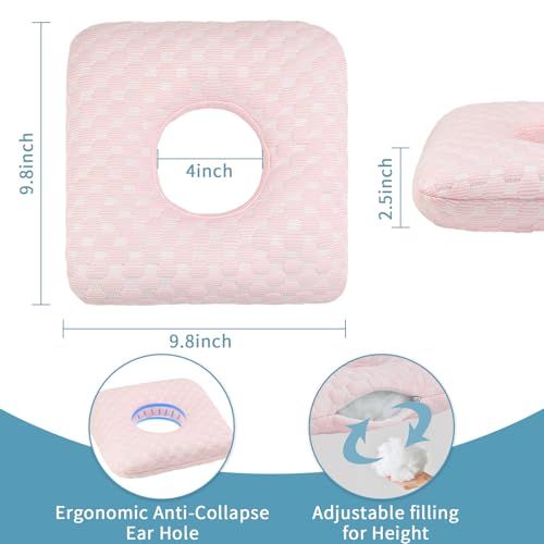 Side Sleeping Pillow with Ear Hole for All-Night Comfort & Pain-Free Sleep (Light Pink)