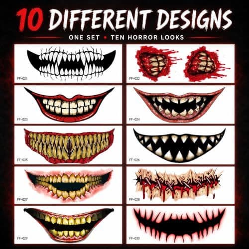 Temporary Tattoos Horror Mouth 10 Piece Red