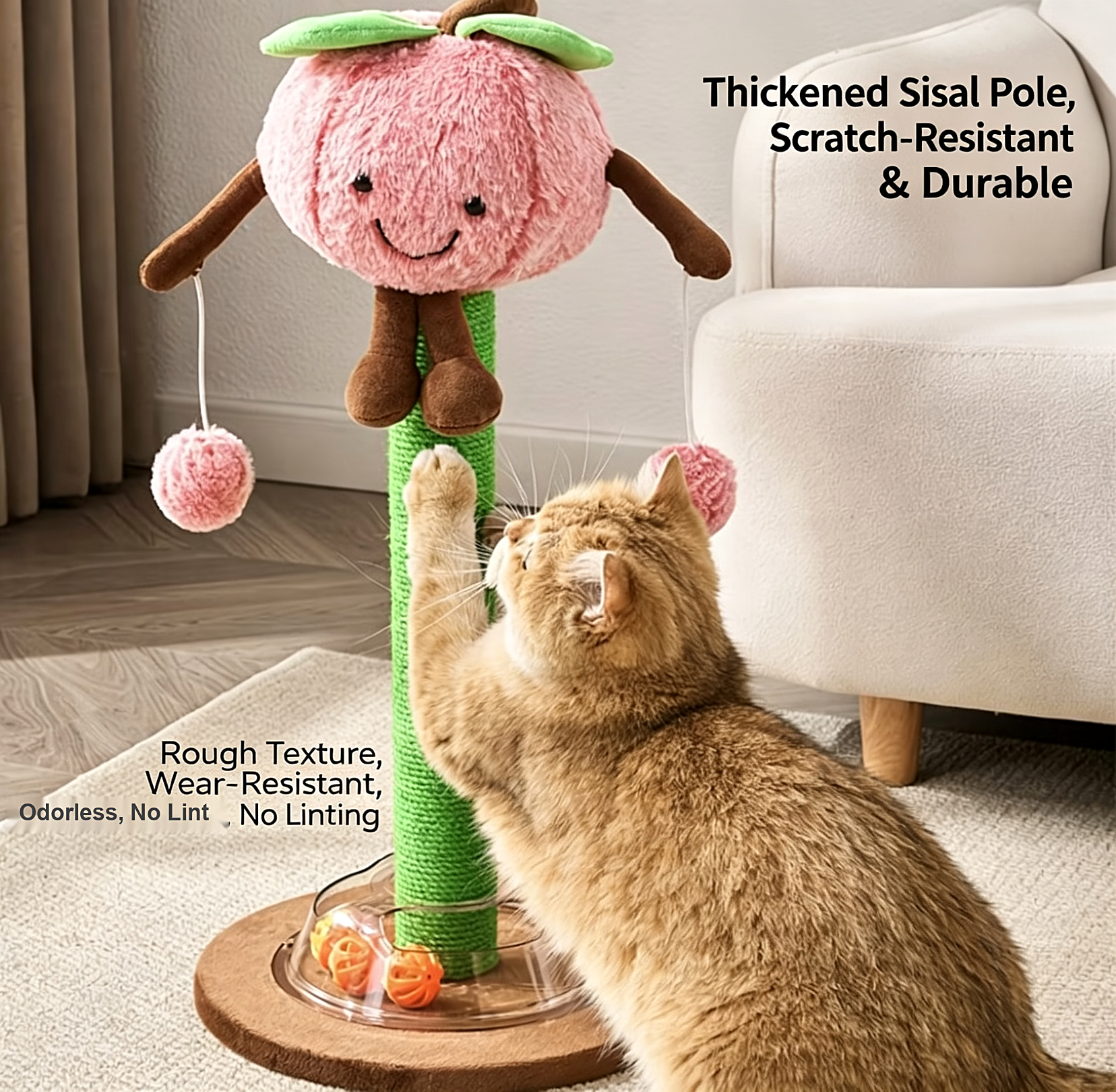 Cherry Shaped Cat Scratching Post with Turntable Toy