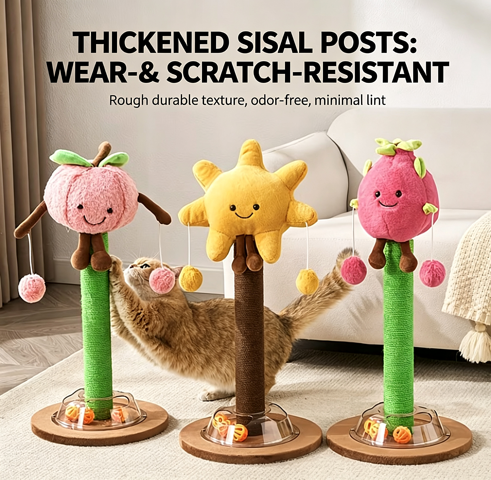 Cherry Shaped Cat Scratching Post with Turntable Toy