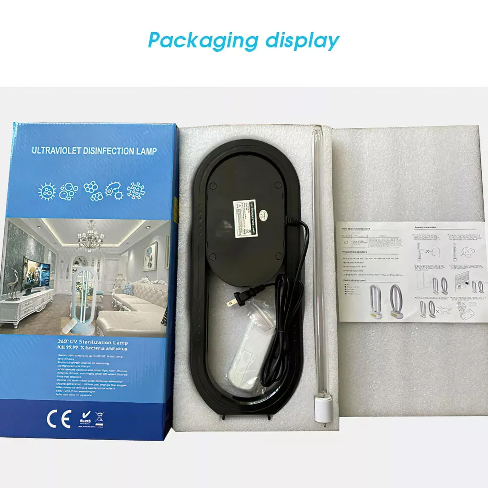 38W Black UVC UV Light Ozone Germicidal Lamp for Home and Office Disinfection