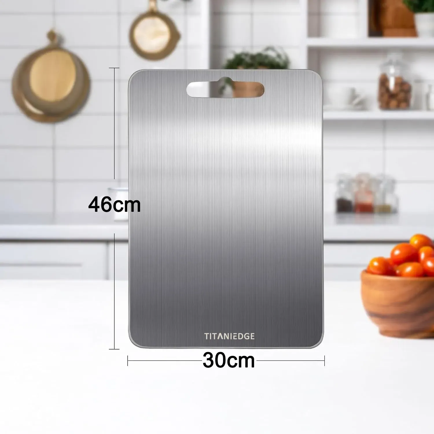 Double-Sided Titanium Cutting Board in Silver, 46x30cm, Ideal for Kitchen and Camping