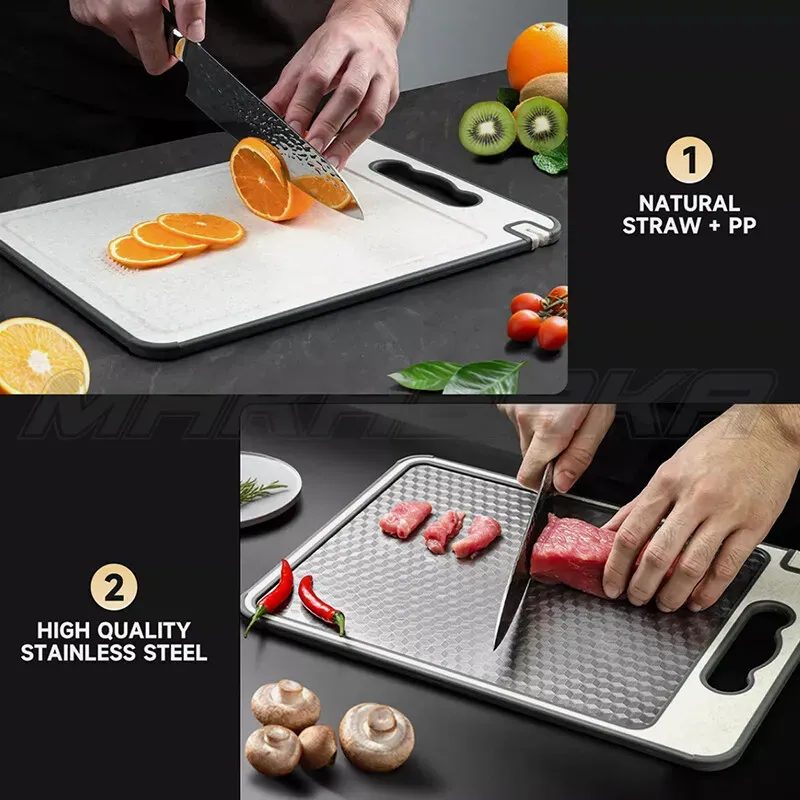 Titanium Double-Sided Cutting Board, 36.5x25cm, Silver, Stainless Steel for Kitchen and Camping