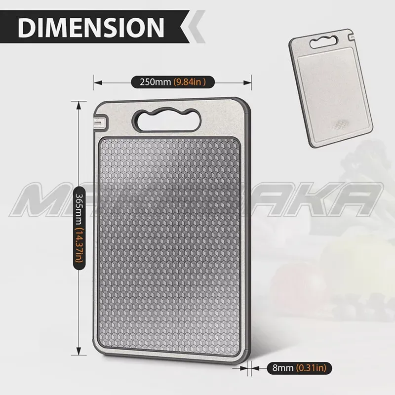 Titanium Double-Sided Cutting Board, 36.5x25cm, Silver, Stainless Steel for Kitchen and Camping