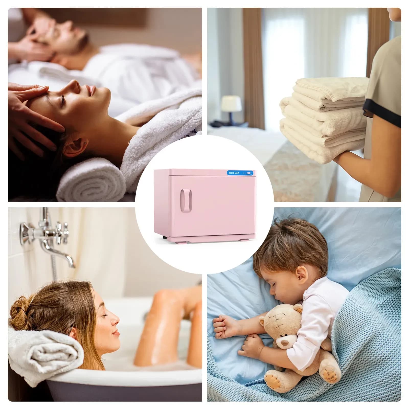 Hot Towel Warmer Cabinet 23L with UV Sterilizer Pink for Salon and Home Use