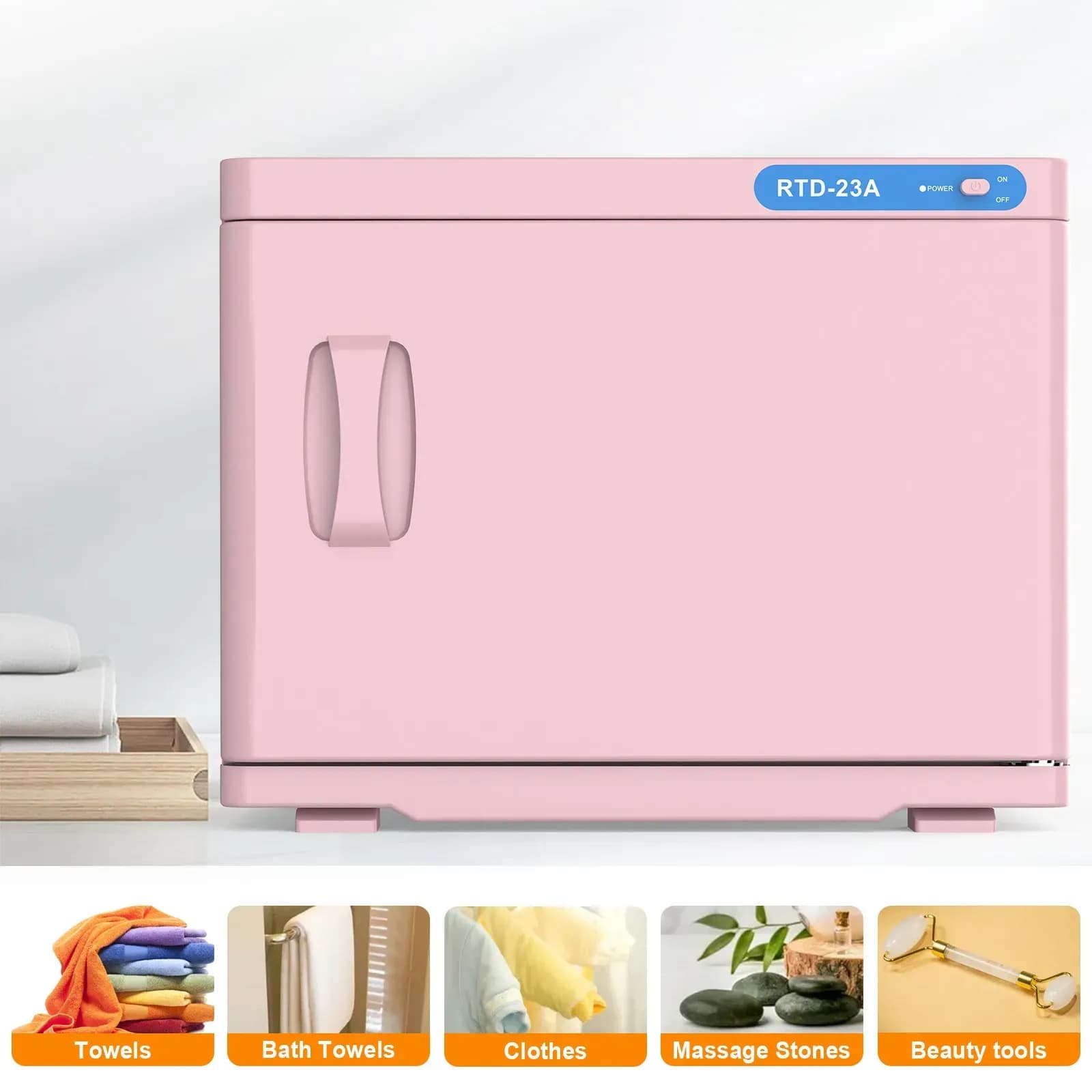 Hot Towel Warmer Cabinet 23L with UV Sterilizer Pink for Salon and Home Use