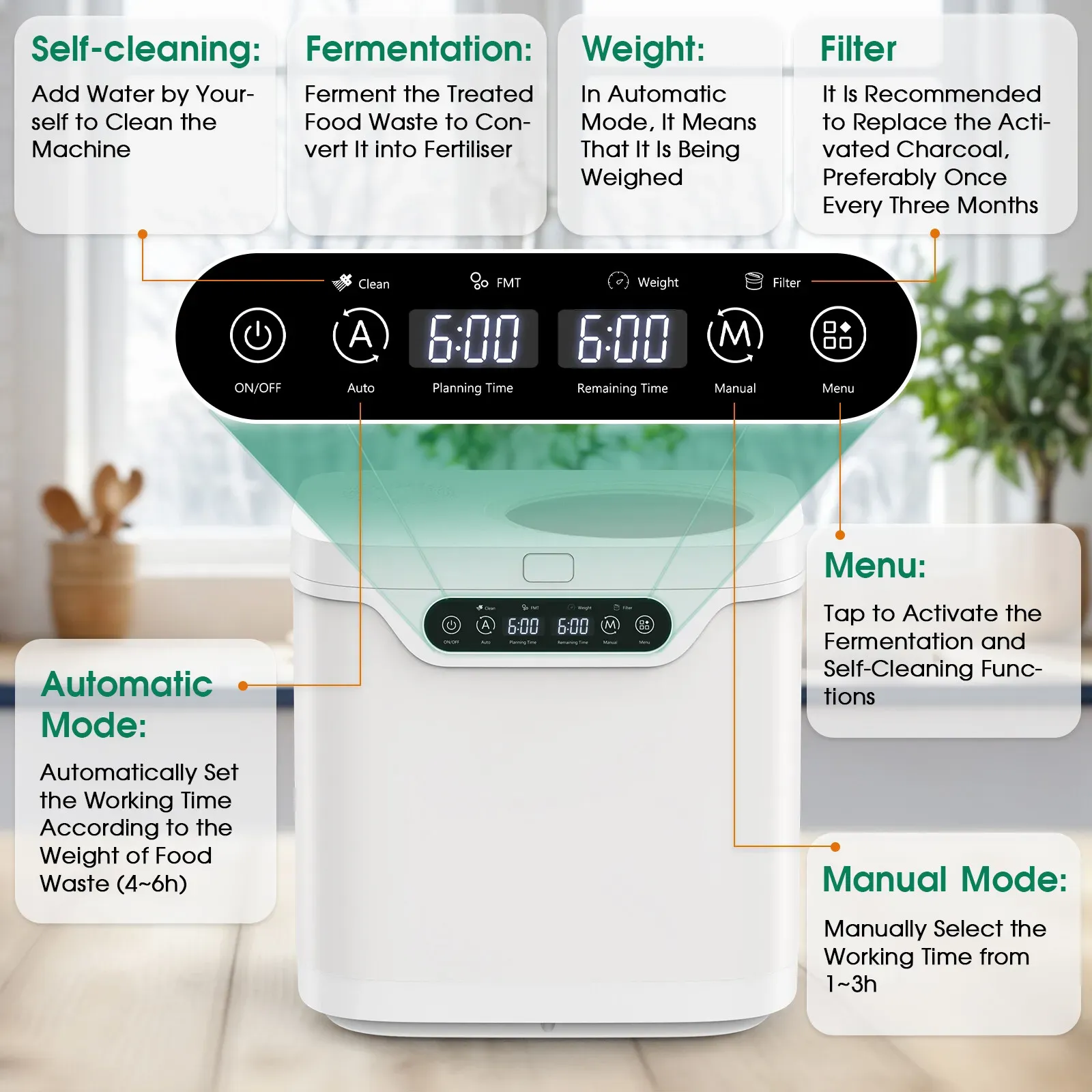 4L Electric Composter in White for Kitchen Food Waste Recycling