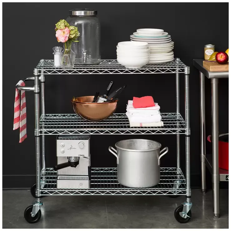 3 Tier Silver Storage Cart with 362.87kg Capacity
