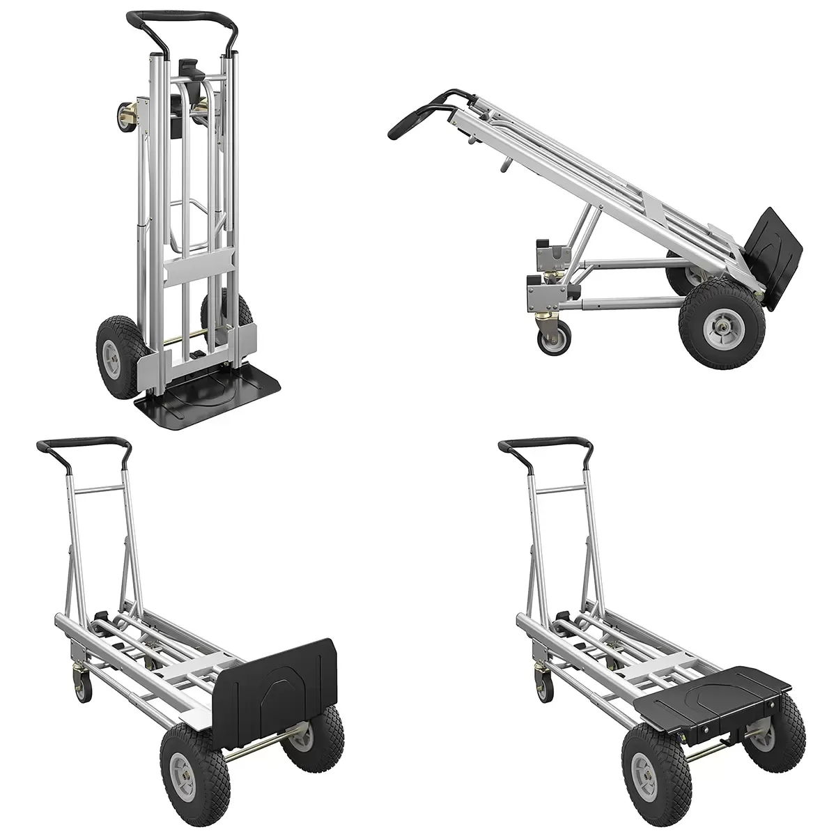 Black 4 In 1 Folding Toe Plate Hand Truck for Heavy Loads, Aluminium and Steel Hybrid