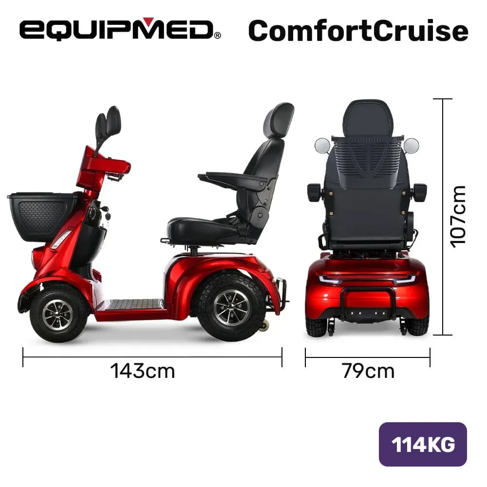 EQUIPMED ComfortCruise Large Mobility Scooter, 15km/h Top Speed, Up to 45km Range, Strong Climbing, 180kg Capacity, Red