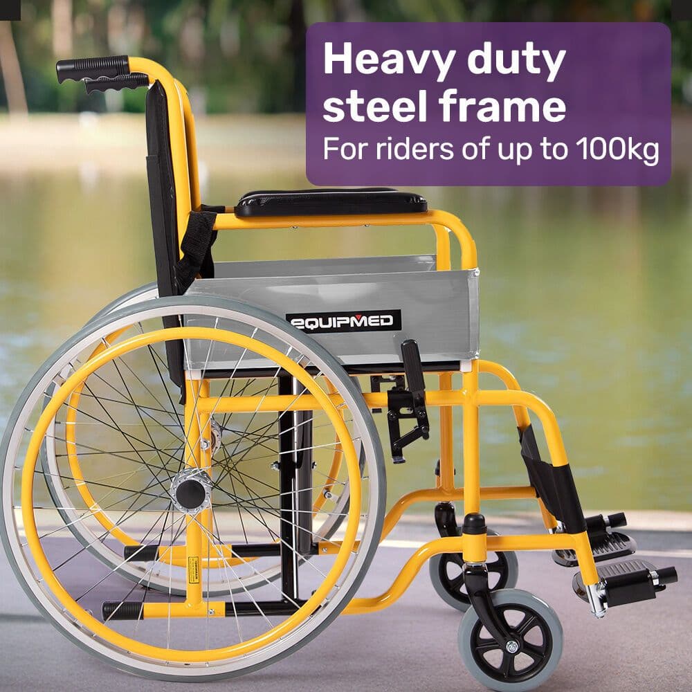 Kids Paediatric Wheelchair Quick Folding 110-140cm Rider Height Yellow