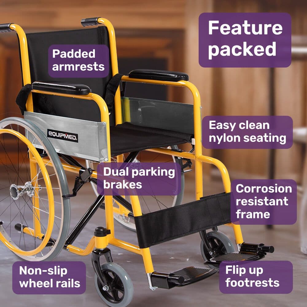 Kids Paediatric Wheelchair Quick Folding 110-140cm Rider Height Yellow