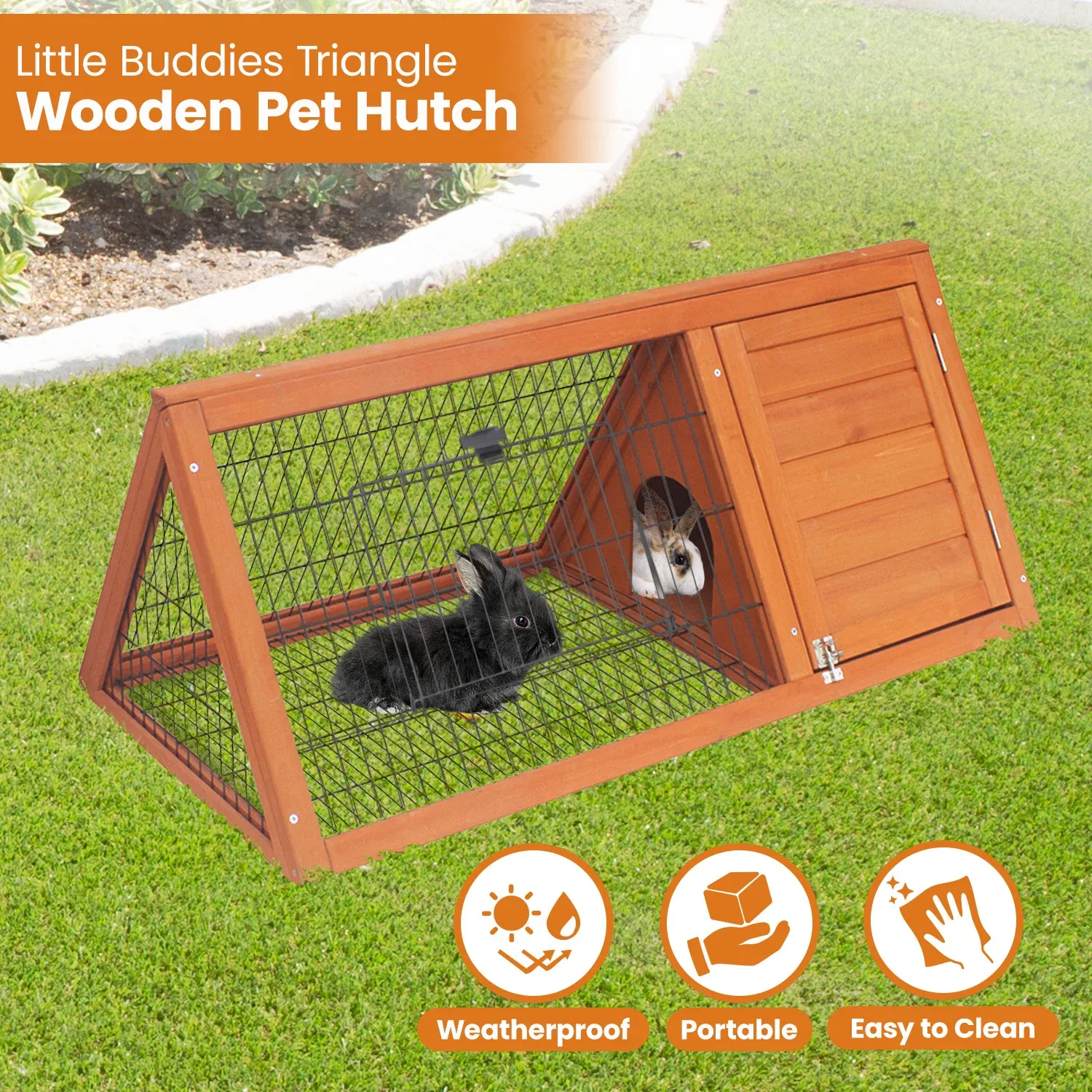 Little Buddies 98cm Wooden Triangle Rabbit Hutch Outdoor Guinea Pig Cage Small Animal Pet Enclosure with Run