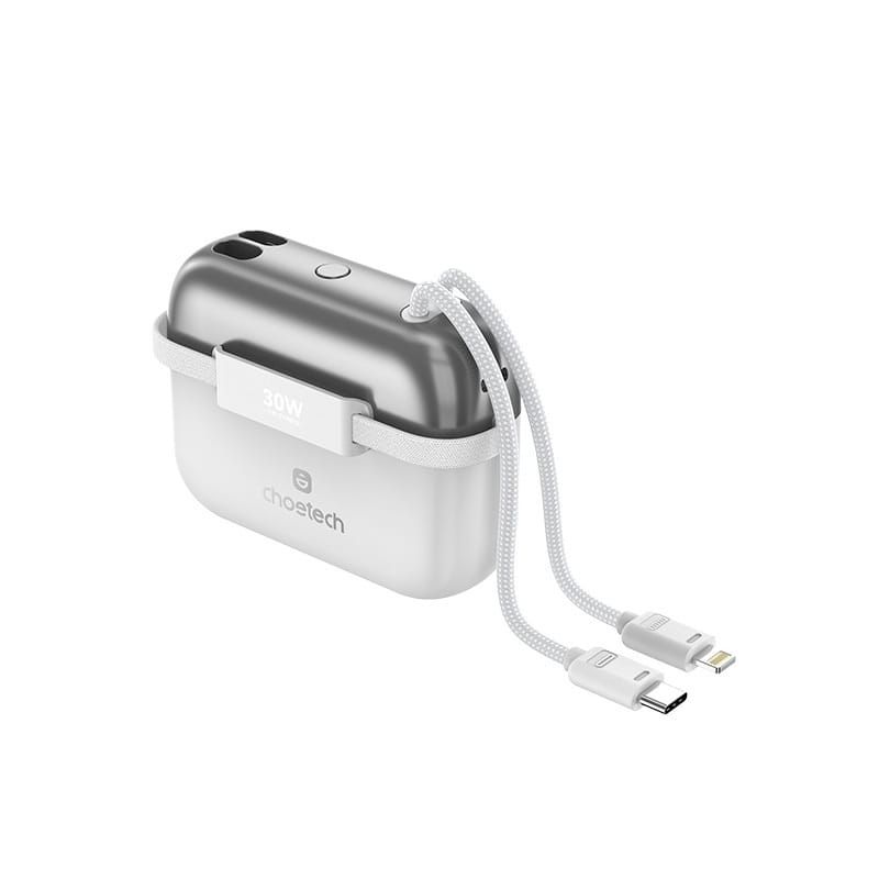 CHOETECH B812-SL WH Mini Bag Digital CCC Certified 10000mAh 30W Fast Charging Power Bank Gold with USB-C + 8-pin iPhone Cables