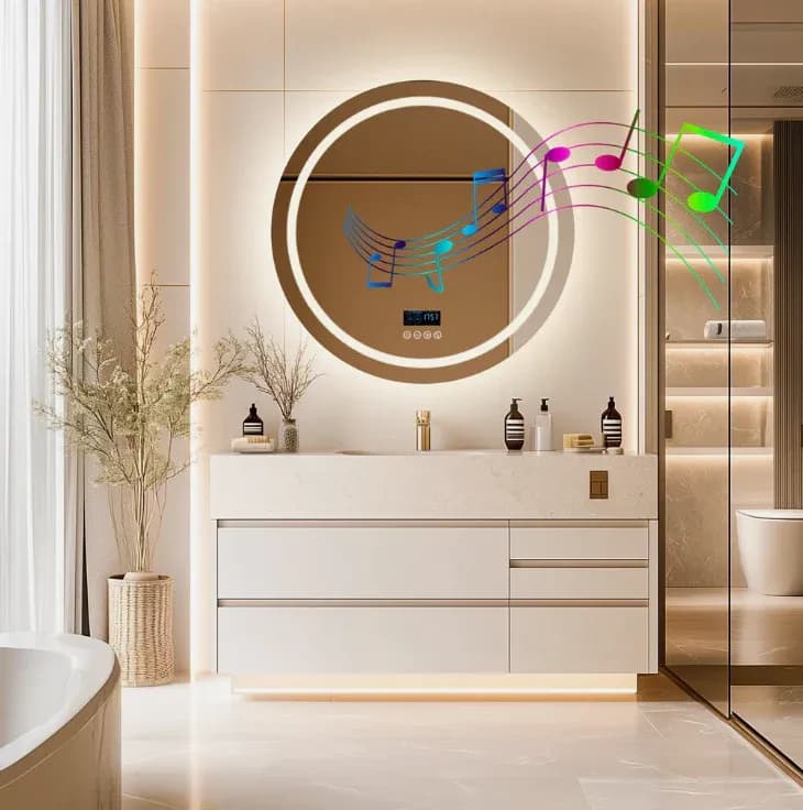 Bathroom Mirror Bluetooth LED 80cm Round Frameless Touchscreen Anti-Fog Adjustable Brightness