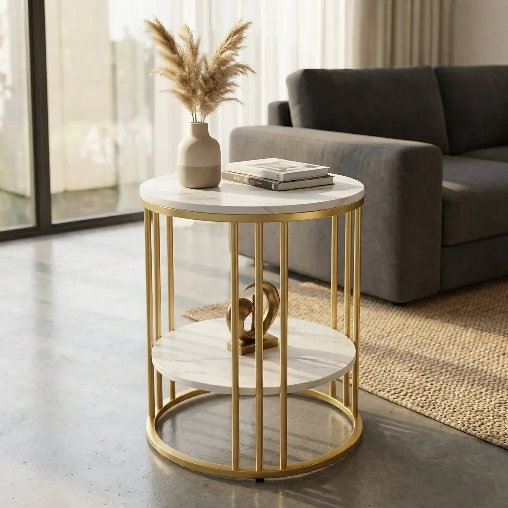 Interior Ave Cleo Gold Two Shelf Stone Side Table