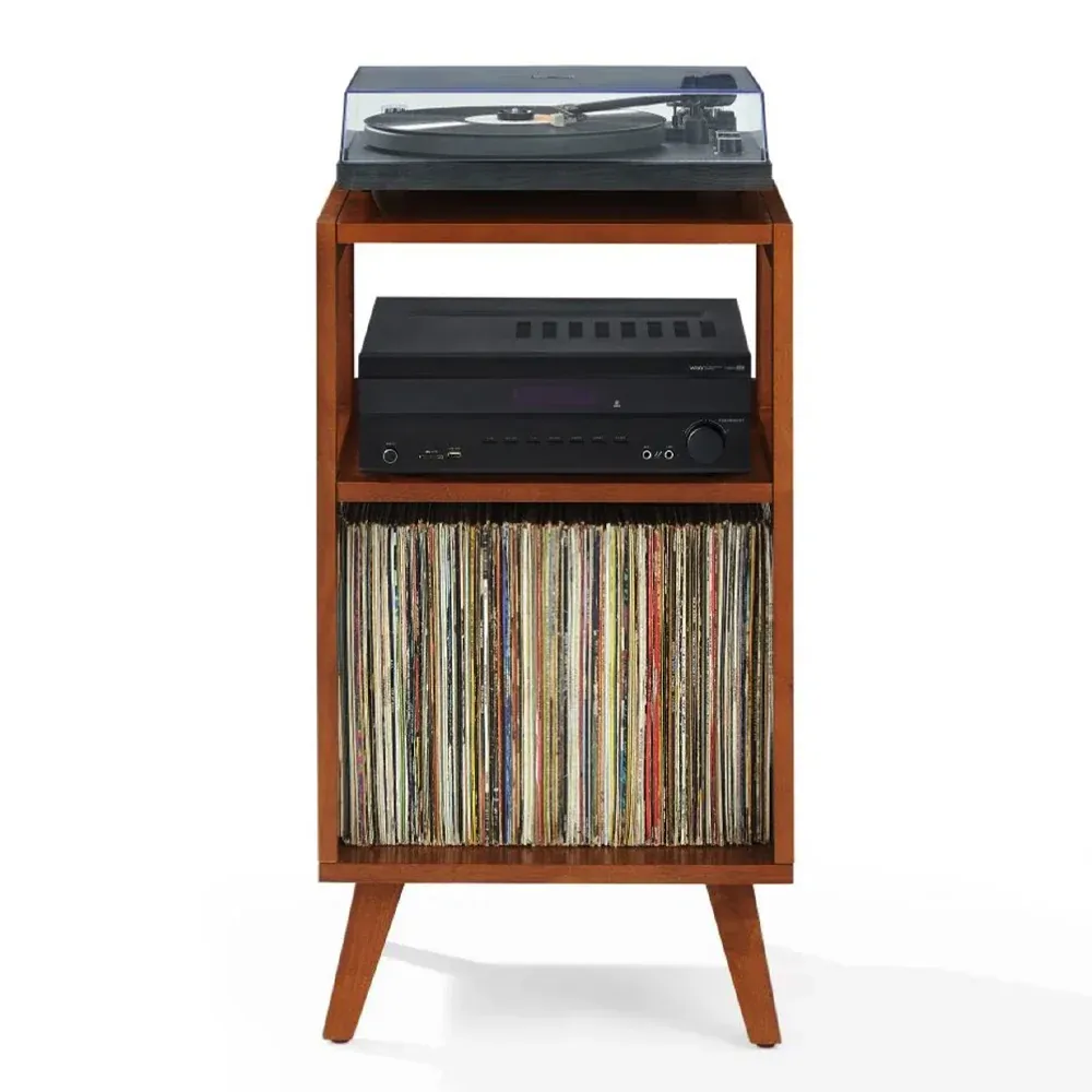Crosley E100 Record Player Shelf System + Crosley Asheville Stand Bundle - Natural