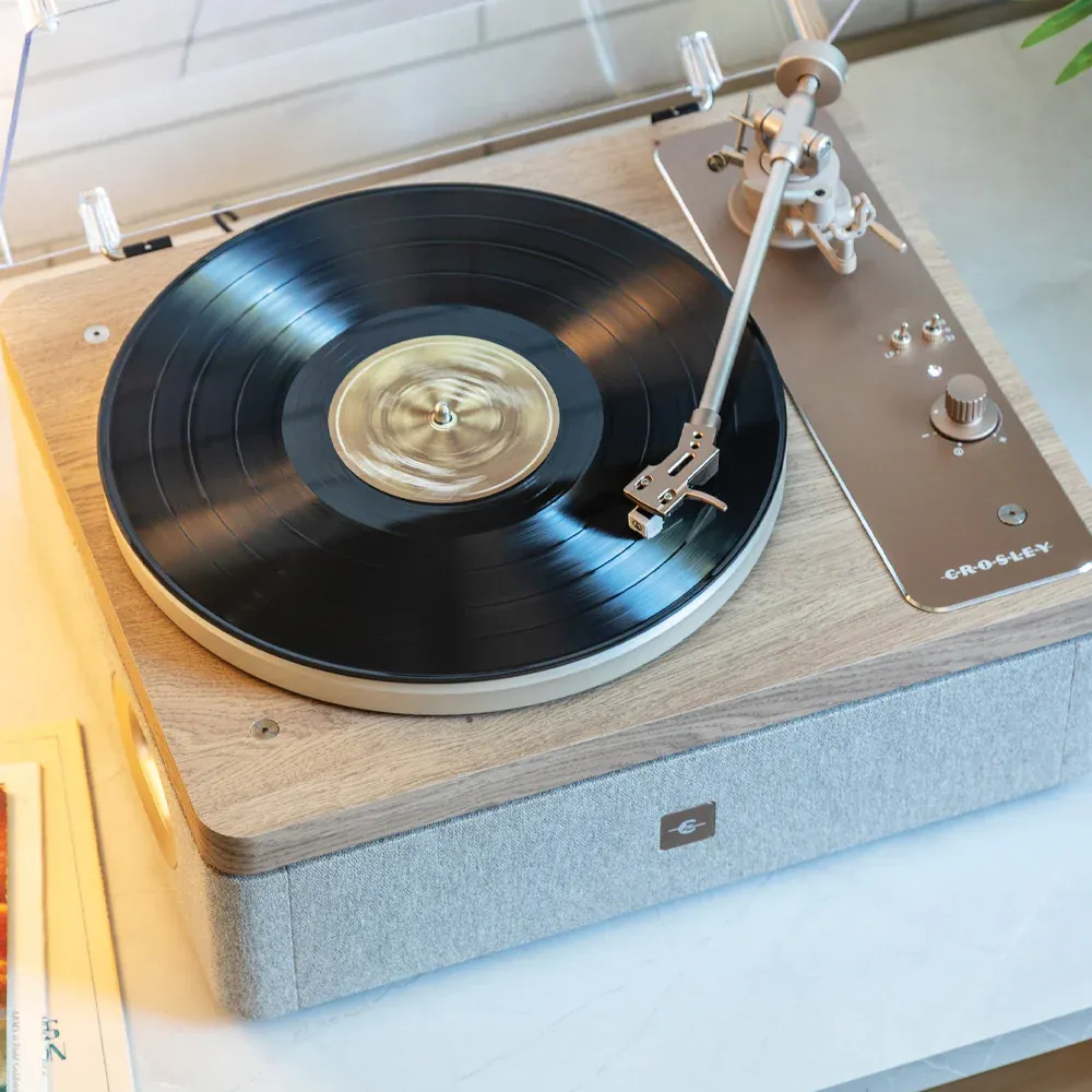 Crosley E100 Record Player Shelf System + Crosley Asheville Stand Bundle - Natural