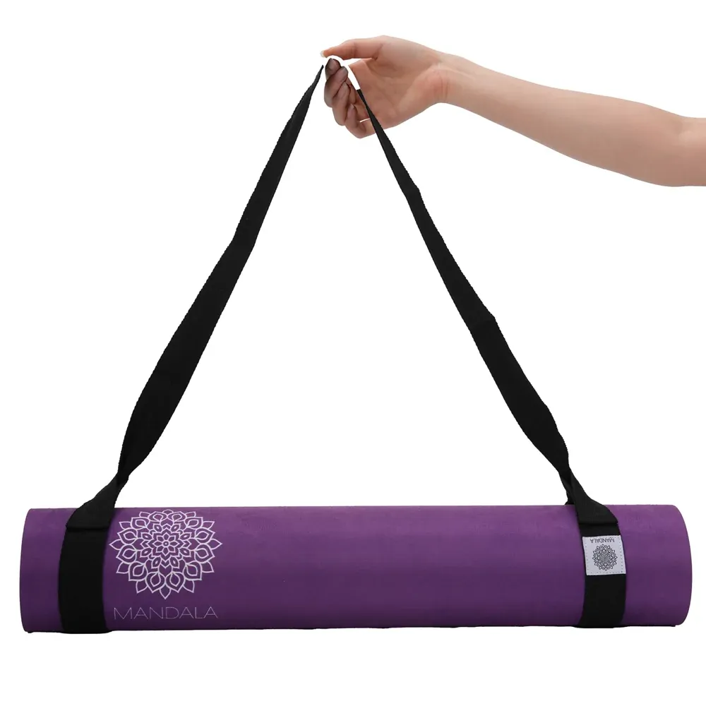 Mandala Yoga Mat Premium Bundle, Includes Yoga Mat 188cm H x 61cm W, Yoga Strap & Steel Hydration Bottle - Purple
