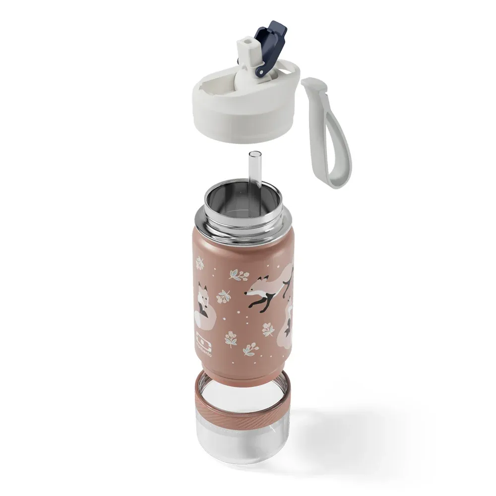 Monbento Twisty Kids Water Bottle with Snack Container- Fox