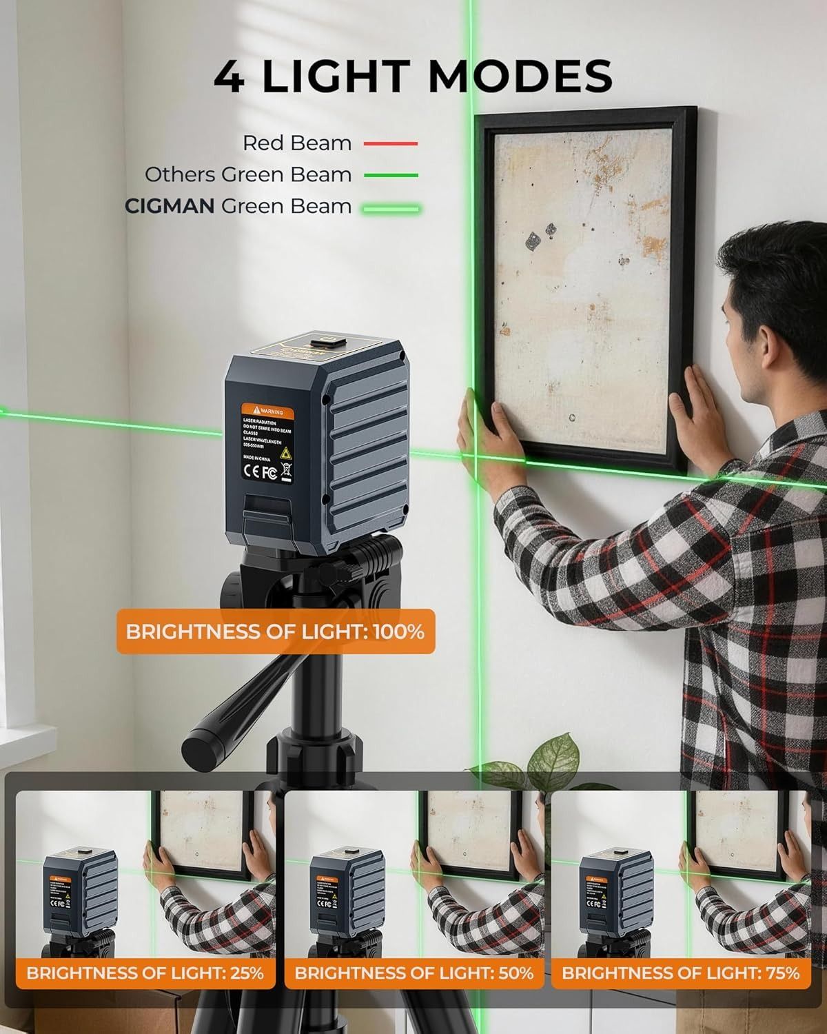 Cigman Line Laser, 100ft Self Leveling Laser Level with Magnetic Bracket, Green Laser Level for Picture Hanging, Home Renovation, DIY and Tile