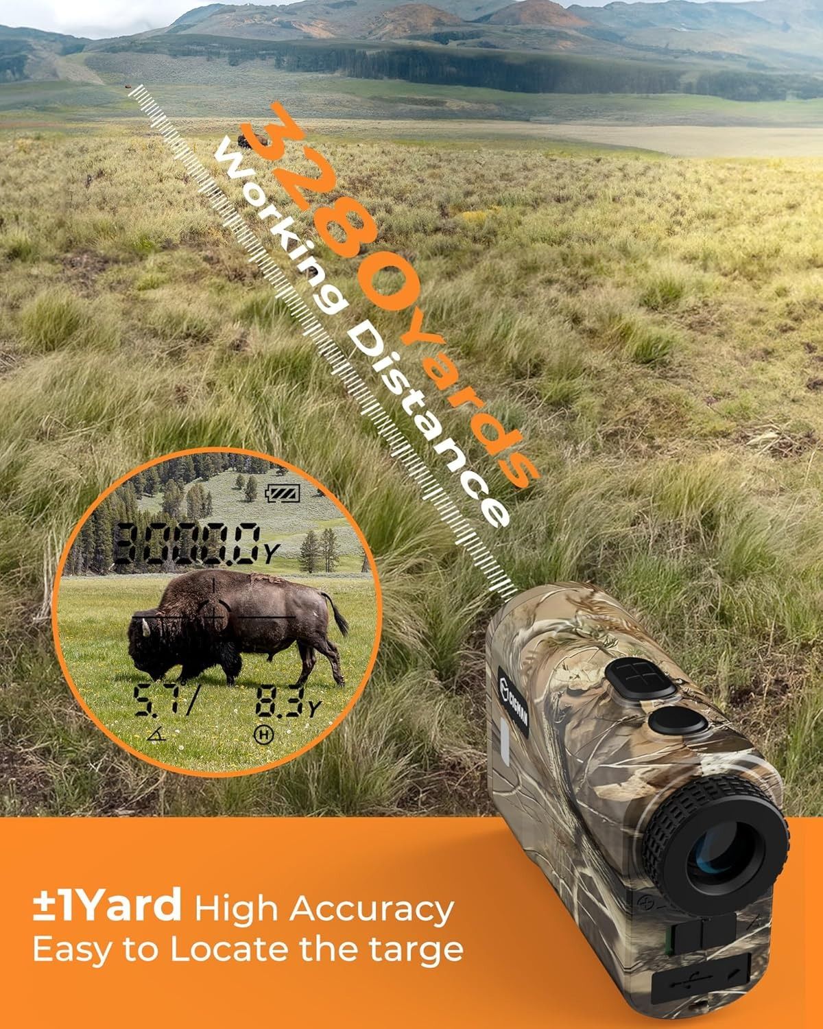 Ultra Long Range & Fast Accuracy: CIGMAN upgraded range finder measures from 5 to 3280 yards with an accuracy of ±1 yard, giving you reliable data in under 1 second. The multi-coated lens and 6x magnification deliver a bright, crisp view, even in den