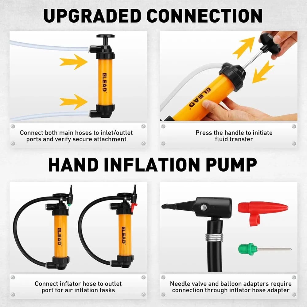ELEAD Fuel Siphon Pump Oil Liquid Transfer Hand Pump Hose Kit Gas Air Manual