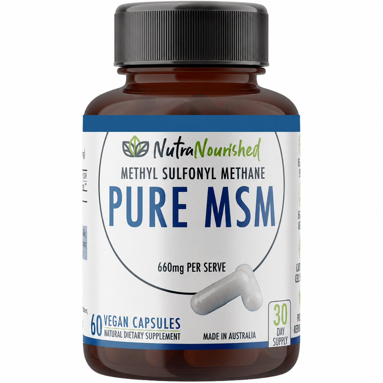 Pure MSM Capsules - Methyl Sulfonyl Methane - (660mg), 60 Vegan Capsules/1 Month