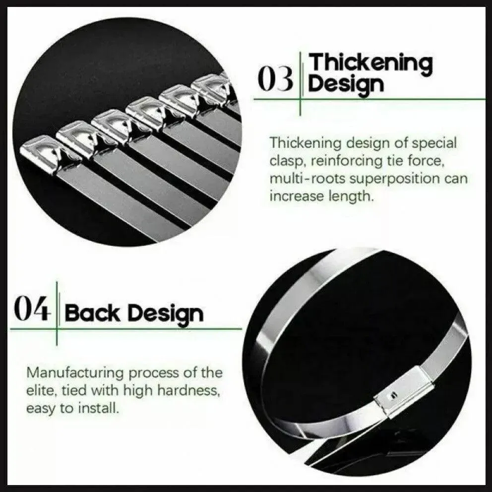 20X Stainless Steel Cable Ties S304 Marine Grade Zip Strap Locking Wrap 100-800Mm - 4.6x600mm