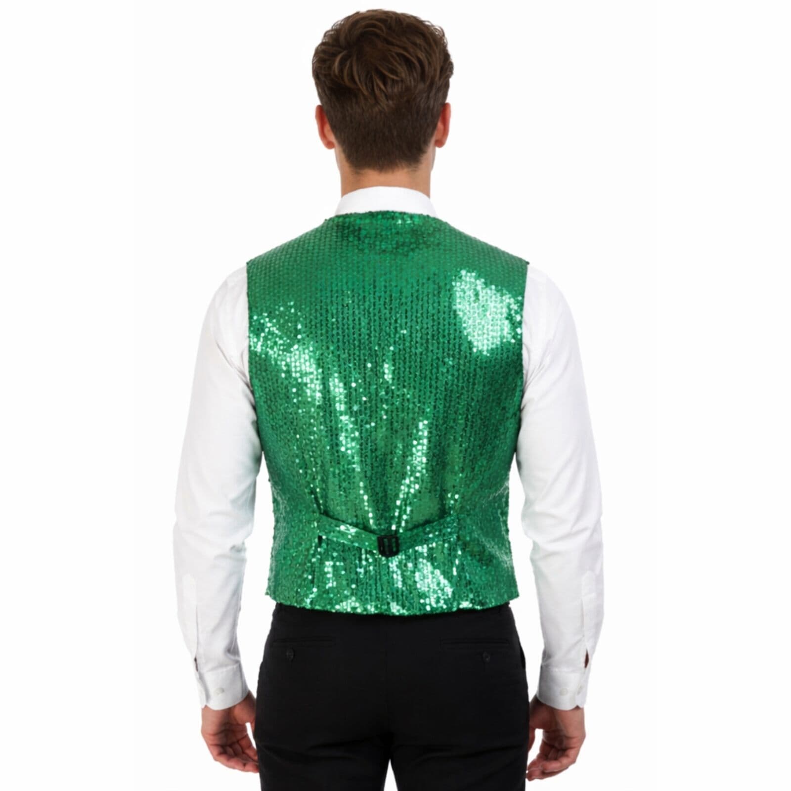 Mens Sequin Vest Disco Sparkle Waistcoat Costume One Size Green