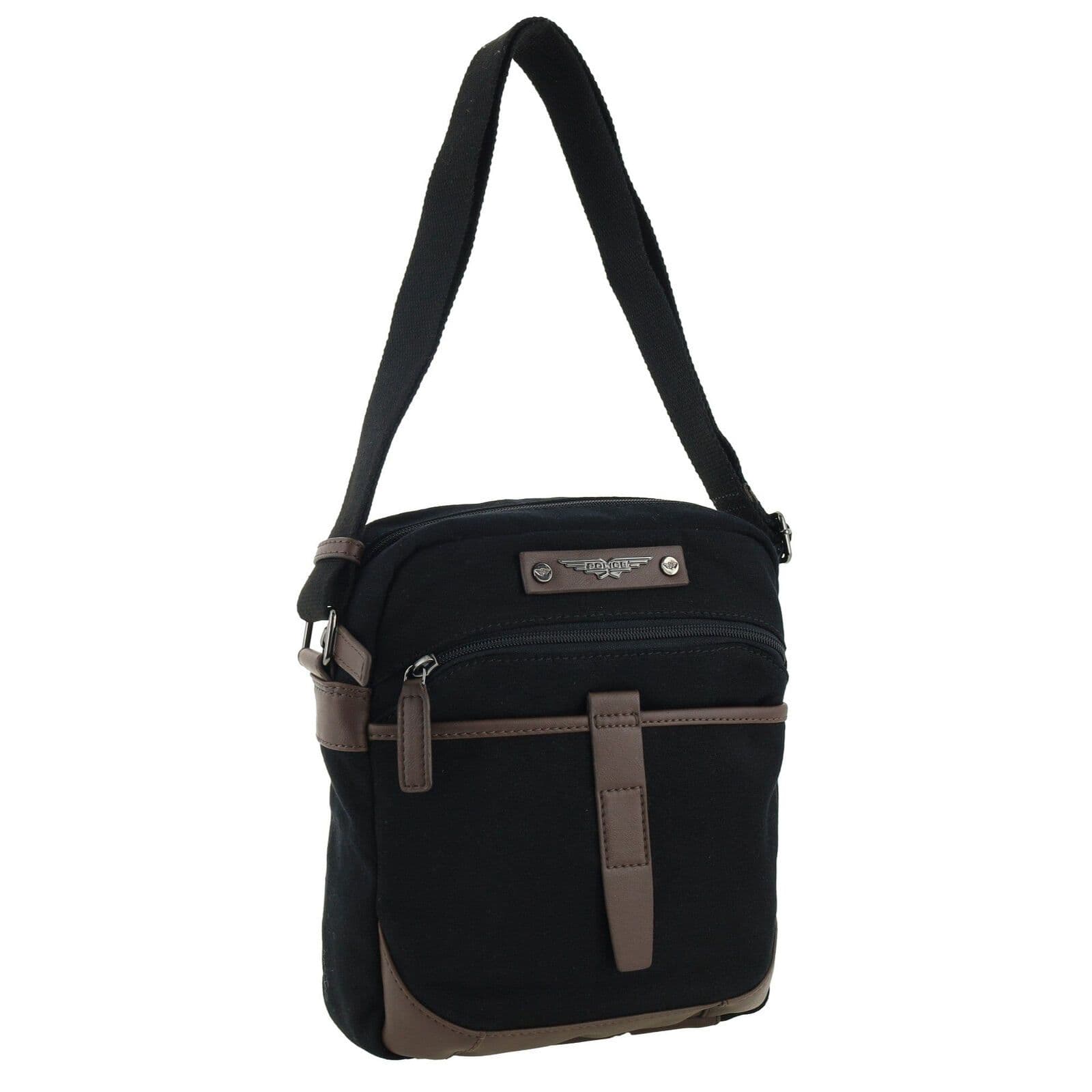 Men's Canvas Crossbody Bag Zipped Main Compartment Adjustable Shoulder Strap Black