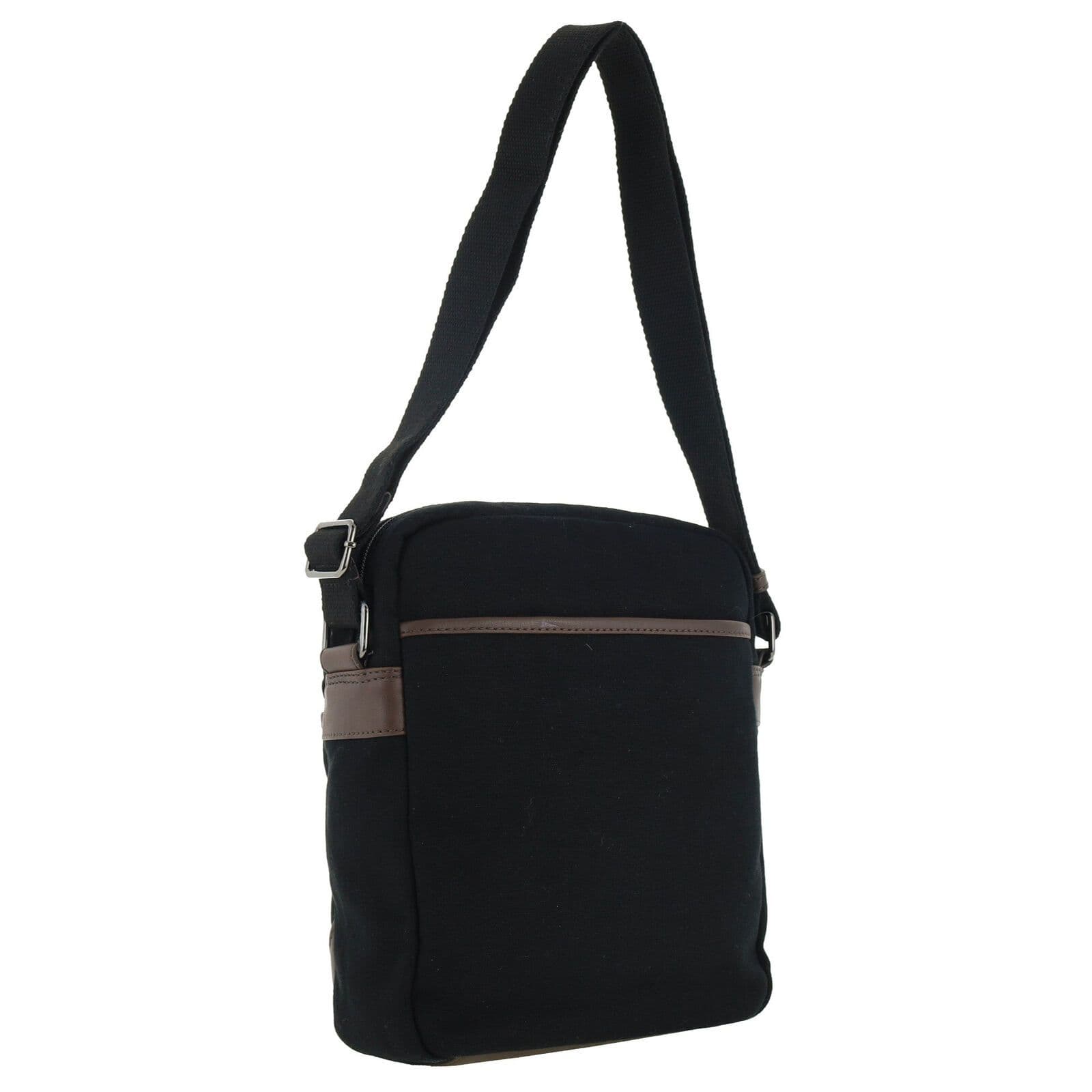 Men's Canvas Crossbody Bag Zipped Main Compartment Adjustable Shoulder Strap Black