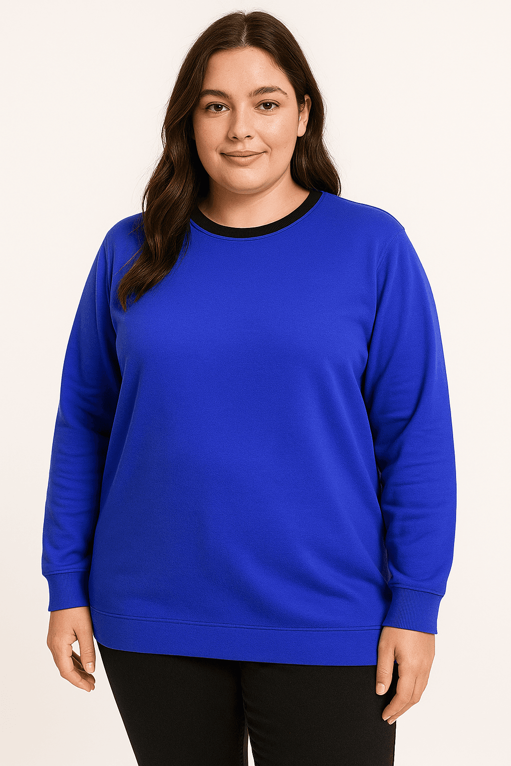 Plus Size Long Sleeve Jumper Crew Neck Contrast Stripe Rib Purple/Black