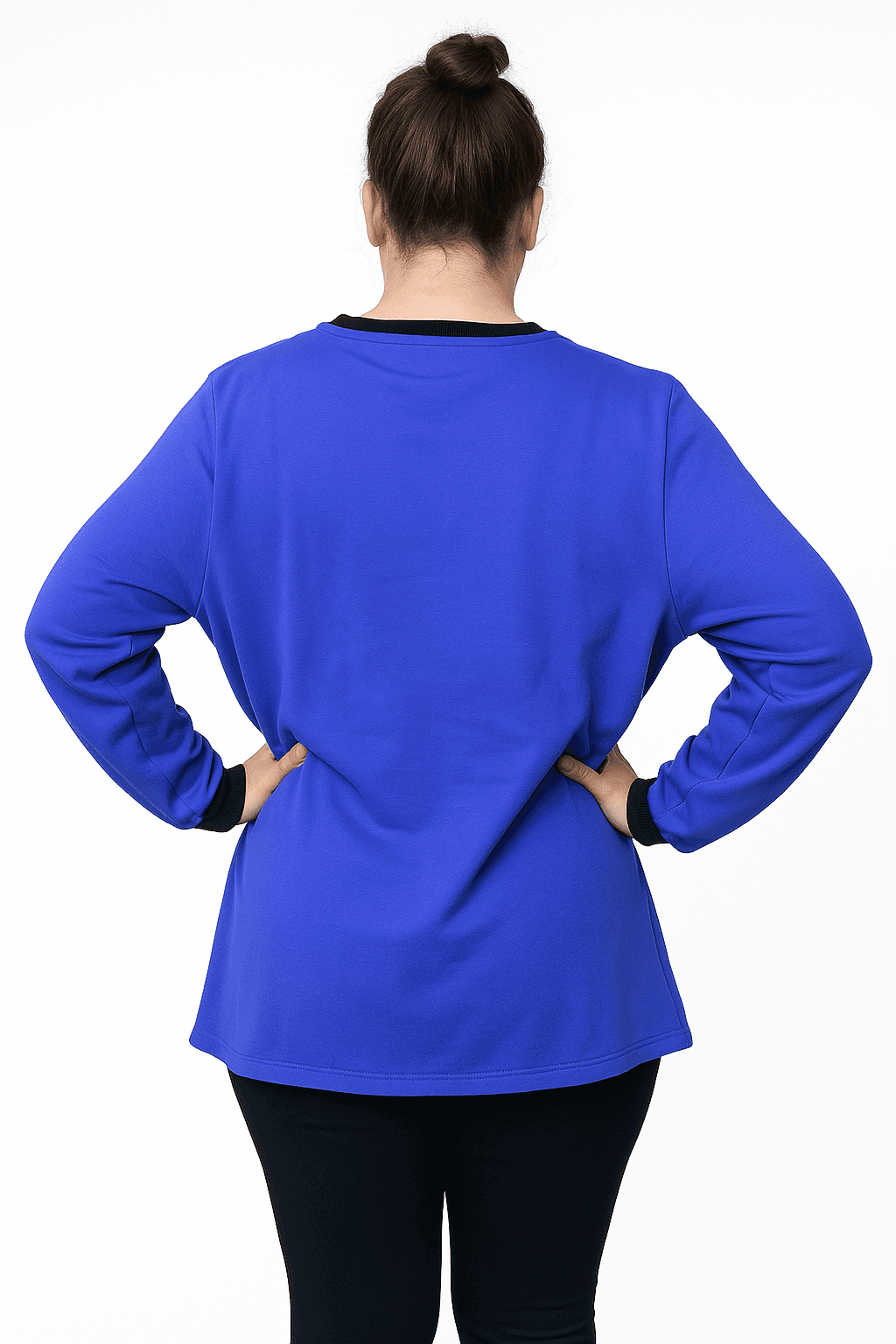 Plus Size Long Sleeve Jumper Crew Neck Contrast Stripe Rib Purple/Black