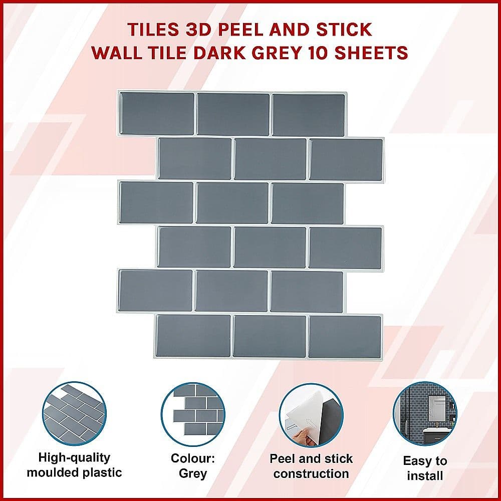 3D Peel and Stick Wall Tile Dark Grey 10 Sheets