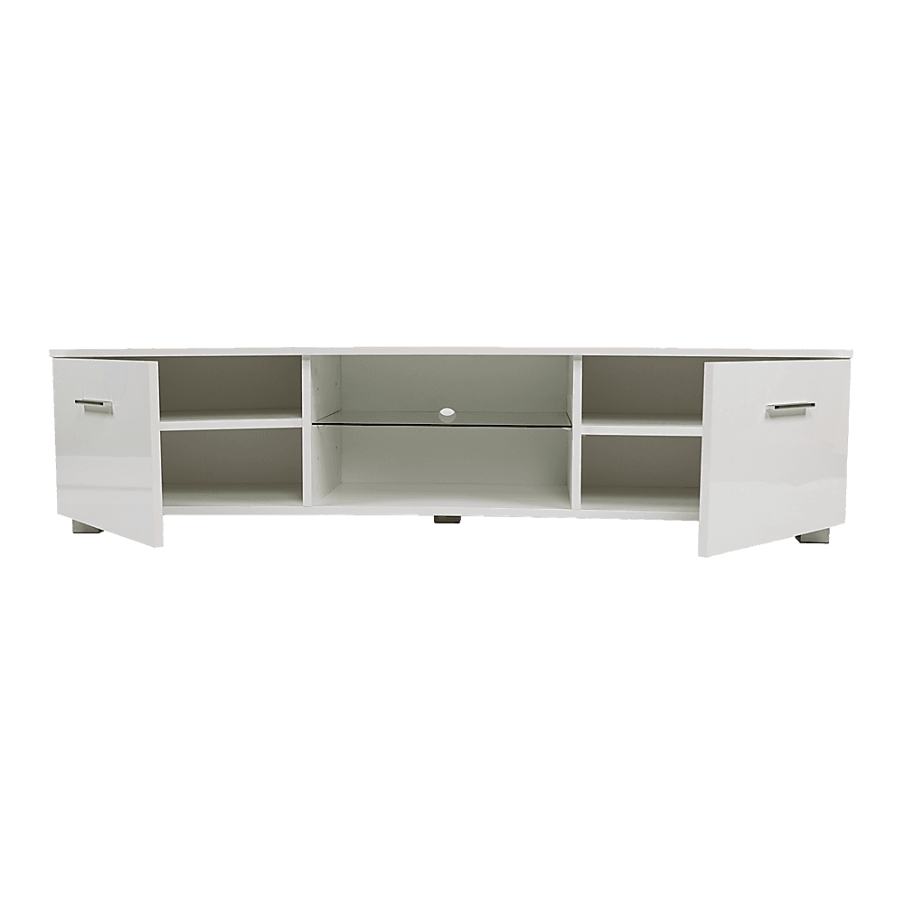 TV Cabinet Entertainment Unit High Gloss Storage Shelf 140cm White