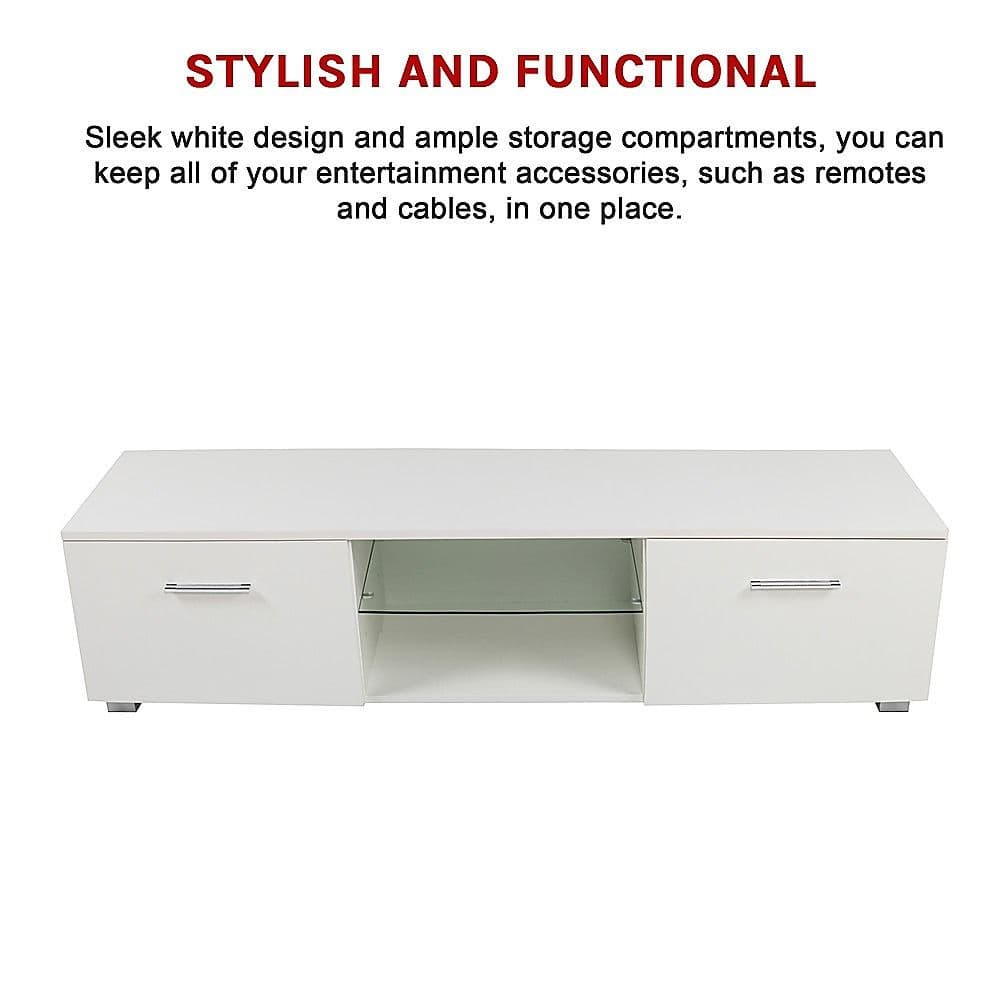 TV Cabinet Entertainment Unit High Gloss Storage Shelf 140cm White