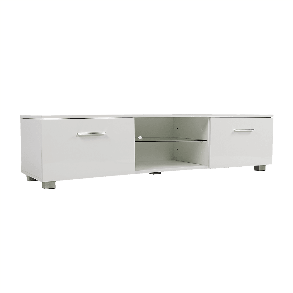 TV Cabinet Entertainment Unit High Gloss Storage Shelf 140cm White