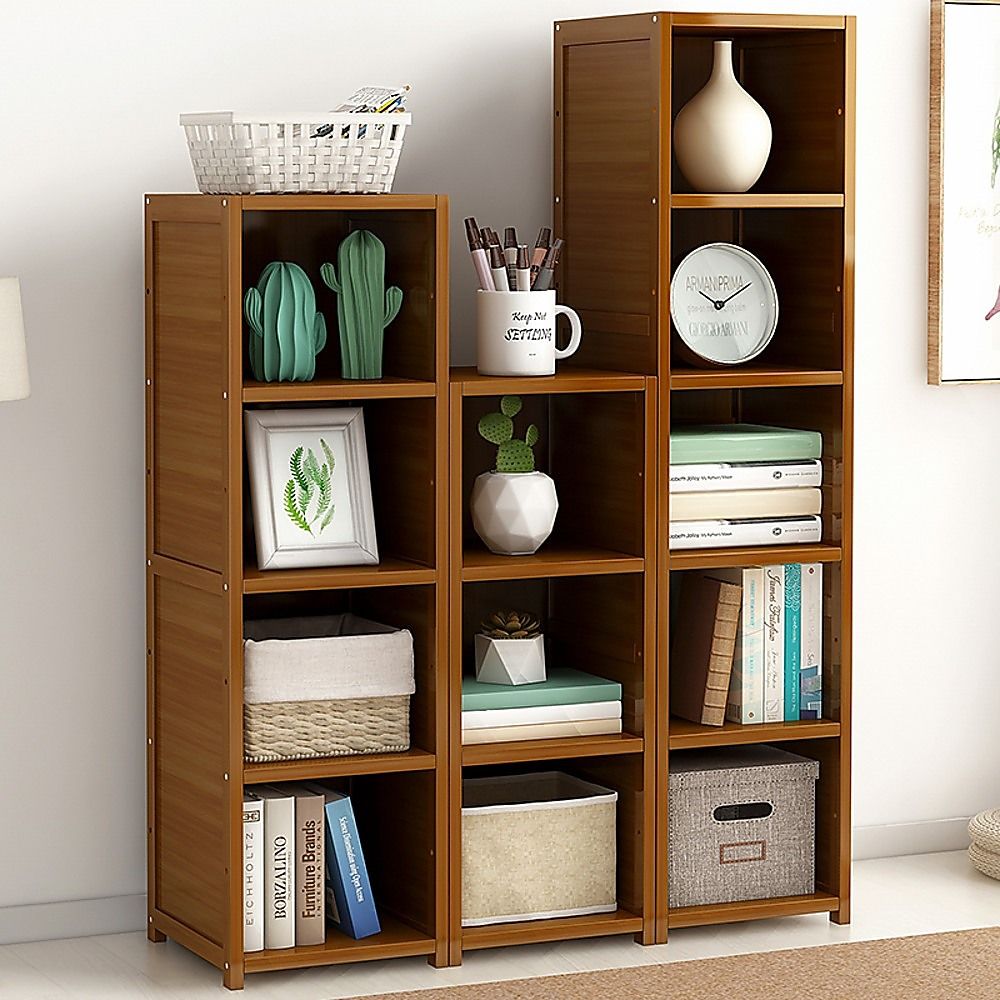 3 Piece Bamboo Adjustable Shelf Set – Bookcase Display Storage Rack Stand