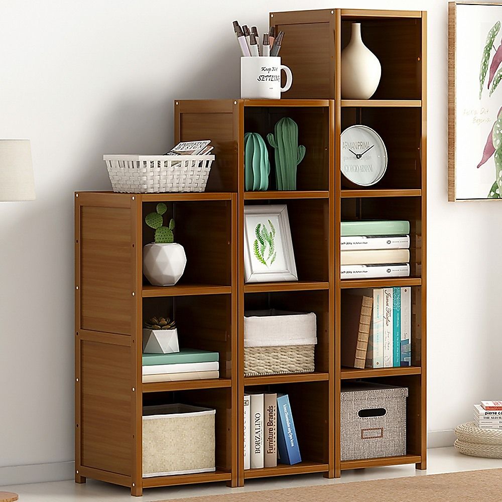 3 Piece Bamboo Adjustable Shelf Set – Bookcase Display Storage Rack Stand