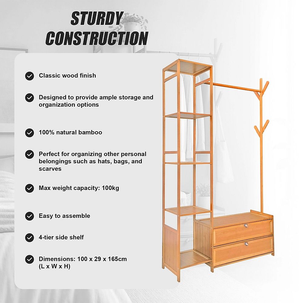 165x100cm Clothes Rack Stand Storage Shelves Modern Coat Tree