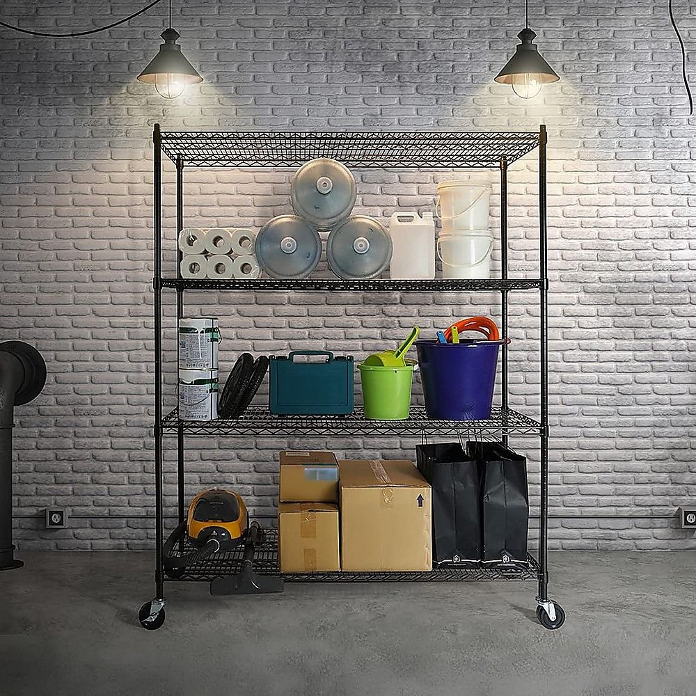 Wire Storage Rack – 150x45cm Black Shelving with Wheels