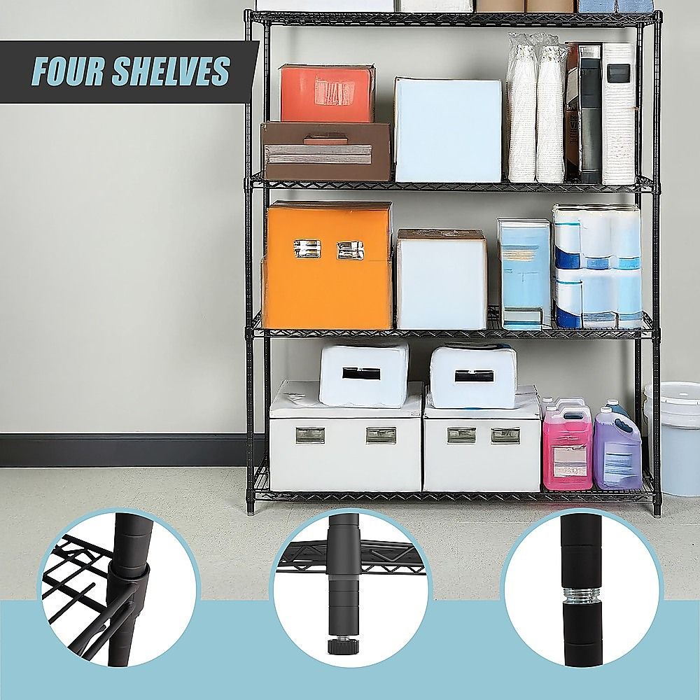 Wire Storage Rack – 150x35cm Black Shelving with Fixed Legs