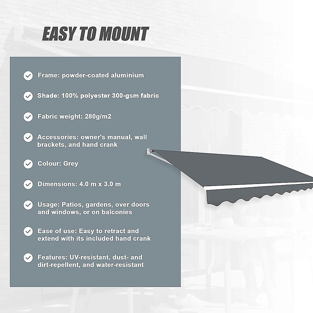 Folding Arm Awning – 4x3m Grey Retractable Outdoor Shade