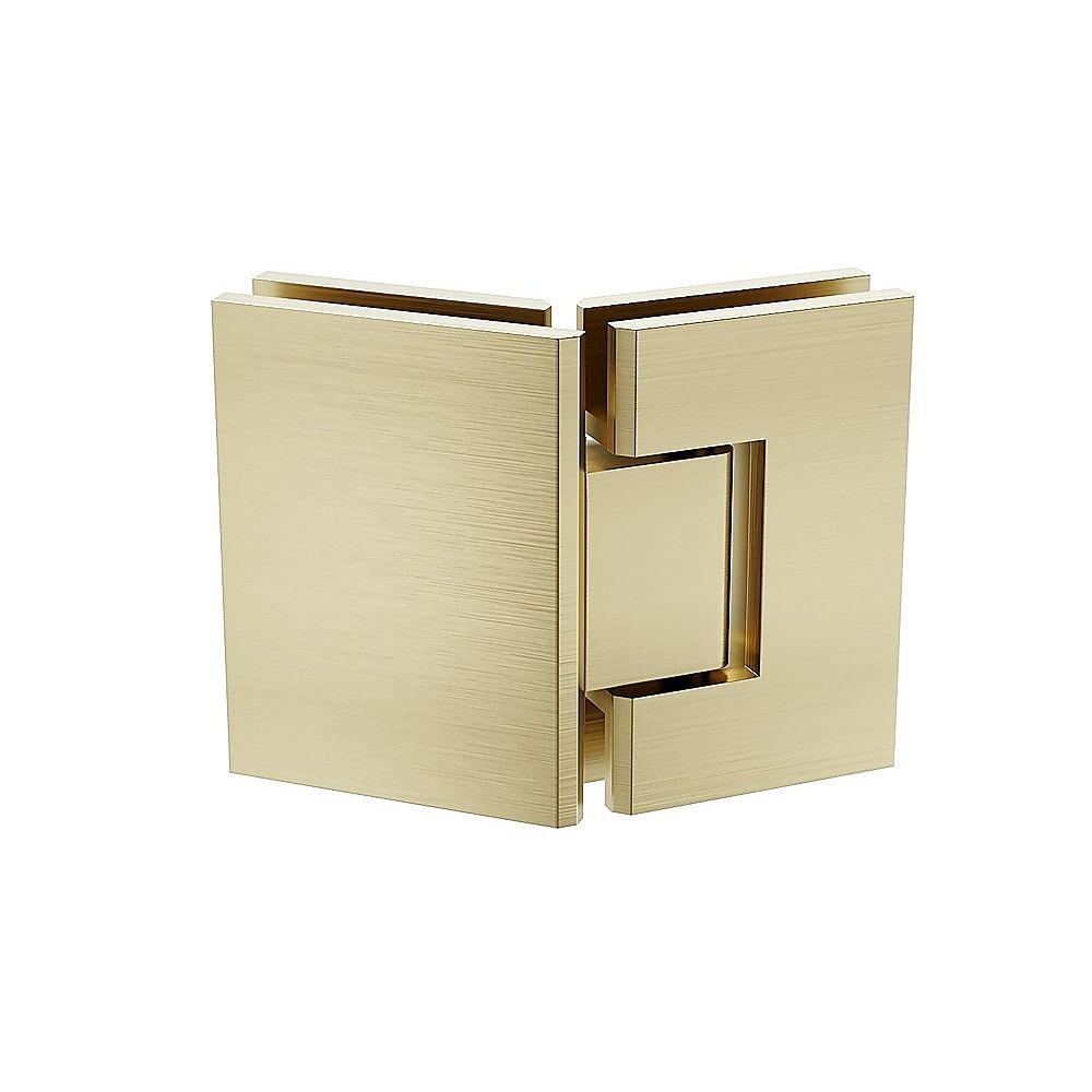 90cm Frameless Diamond Shower Screen – Channels with Brass Hinges in Gold, Square Knob Handle