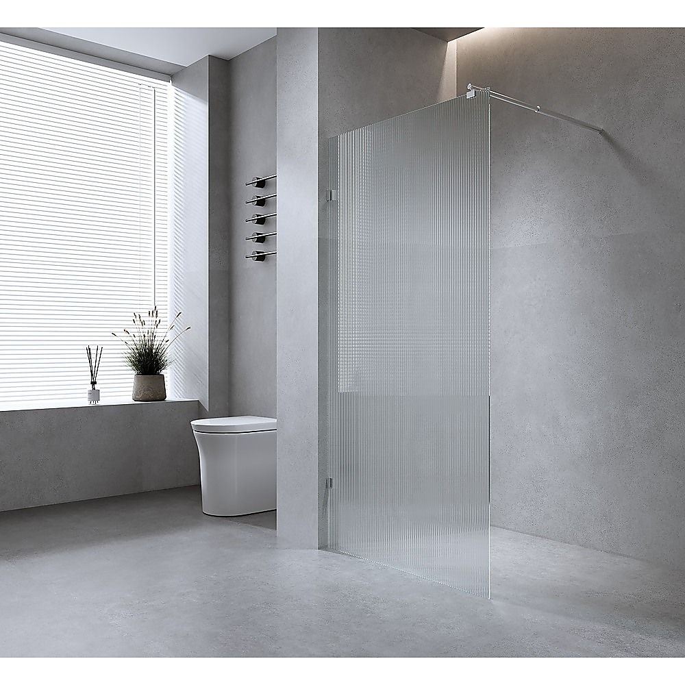 80cm Reeded Glass Shower Screen with Gold F-Brackets and Floor F-Bracket