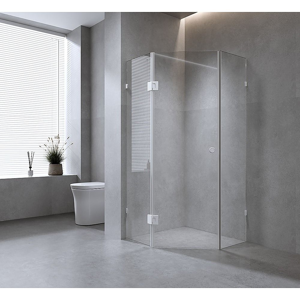 90cm Frameless Diamond Shower Screen – Nickel U-Brackets Detailing with Durable SS Hinges