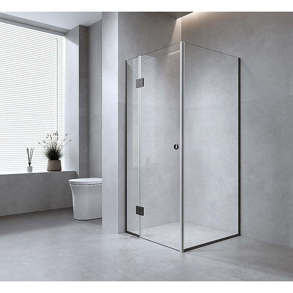 120x90cm Corner Frameless Shower Screen – Nickel Wall Channel with Brass Hinges for Elegant Bathrooms