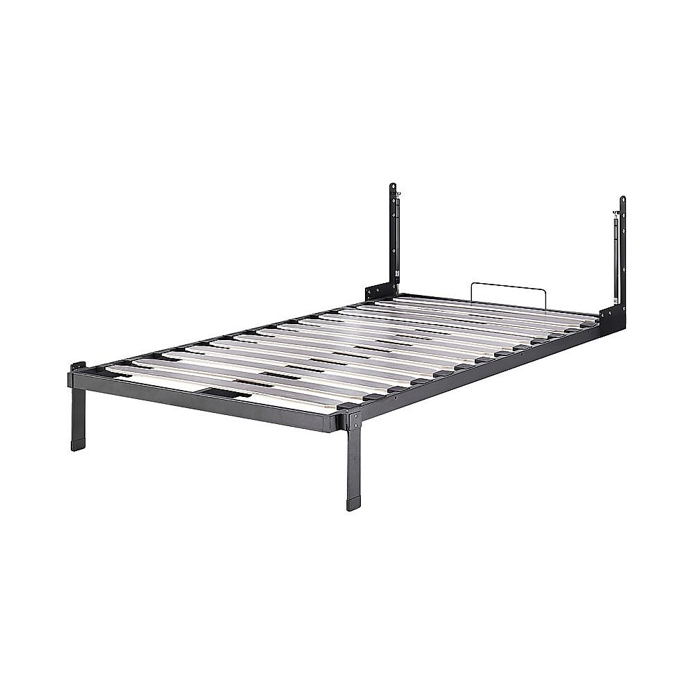 King-single Wall Bed in White Gloss – Space Saving Murphy Bed Kit with Black Door Handle